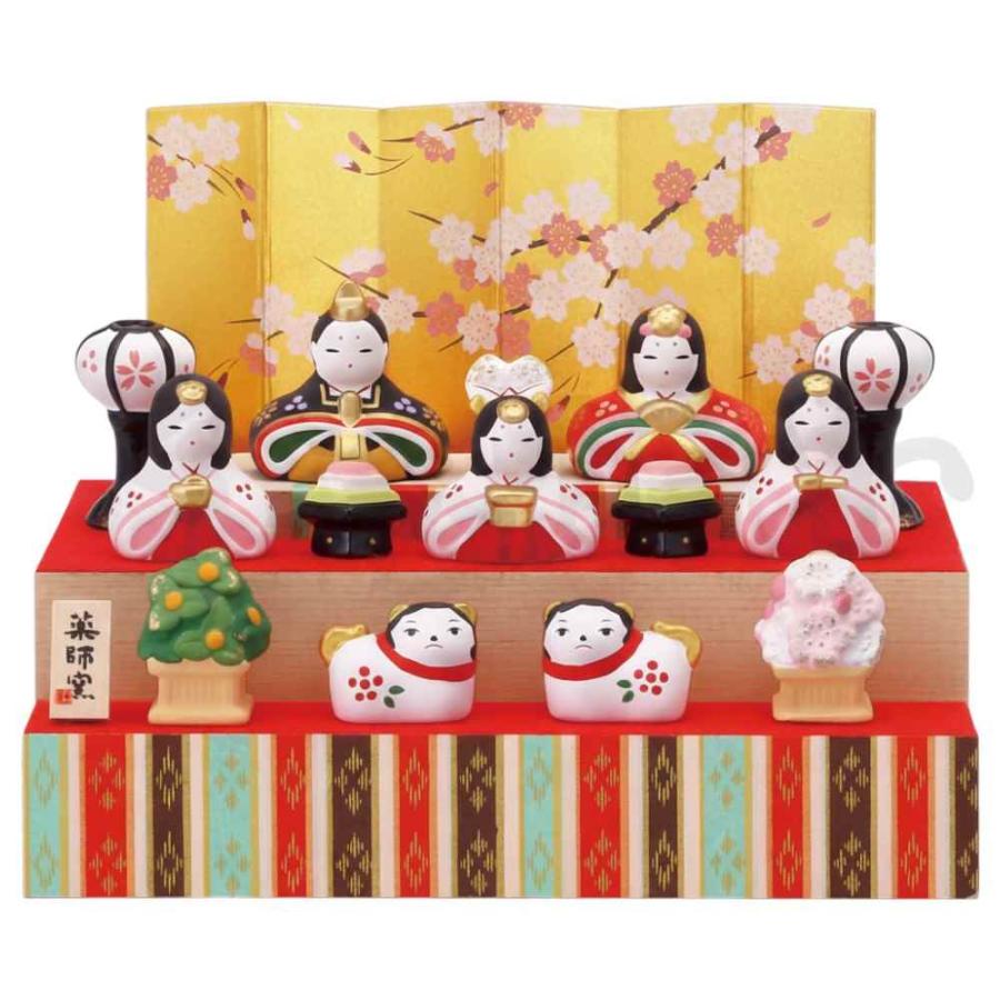 雛人形 コンパクト 陶器 小さい 可愛い/ 錦彩花かざり雛(二段飾り