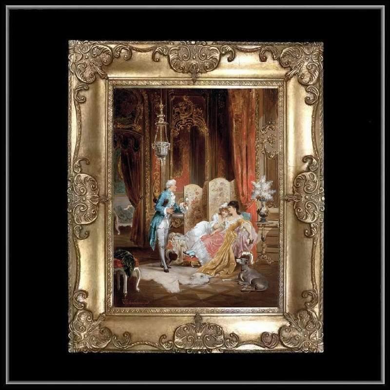 ロココ調ゴールドダブルフレーム 貴族額絵 ファブリック印刷 40S
