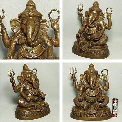ガネーシャ（聖天、しょうてん）の置物[骨董風古銅色仕上げ]真鍮製