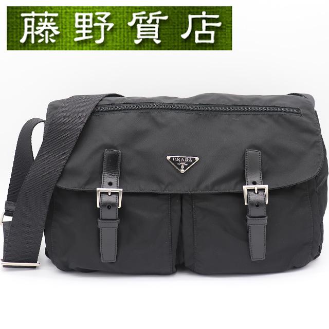PRADA（プラダ） ショルダーバッグ ナイロン レザー 黒 シルバー金具