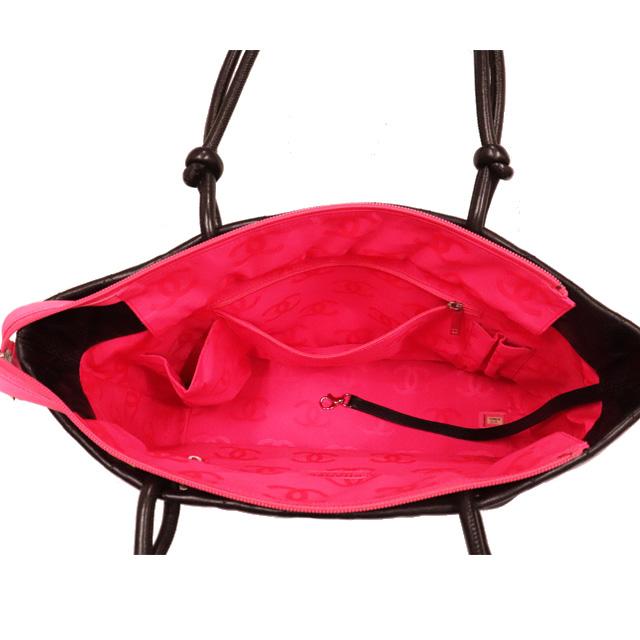 CHANEL（シャネル） カンボンライン トートバッグ ラムスキン 黒 × 白