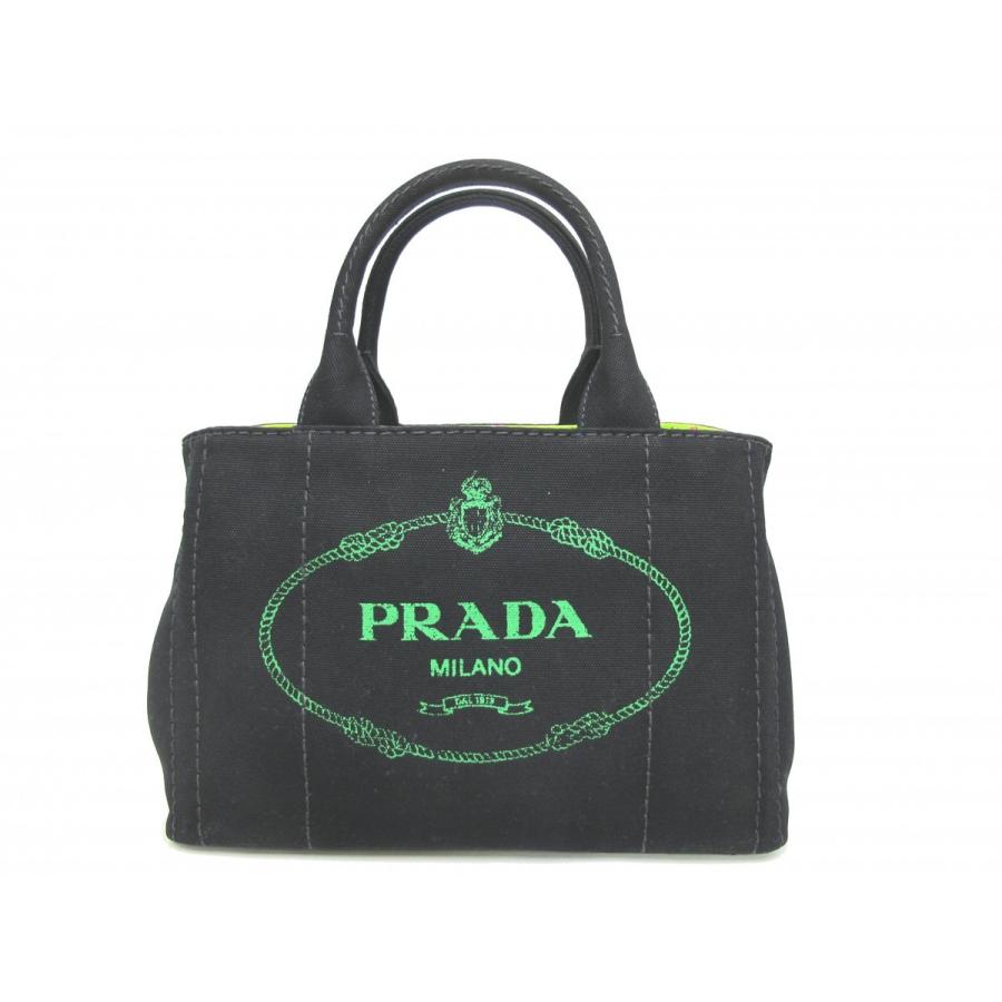 CANAPA PRADA プラダ 未使用 カナパ2wayトート 黒×グリーン スイカ柄