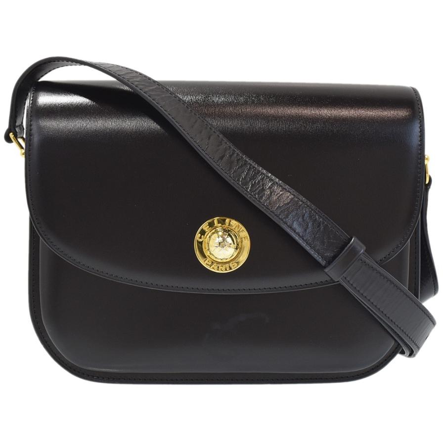 CELINE（セリーヌ） レザー ショルダーバッグ ブラック×ゴールド金具