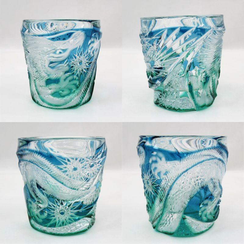 美品 但野英芳 江戸切子 虎 ロックグラス（切子 江戸切子 薩摩切子