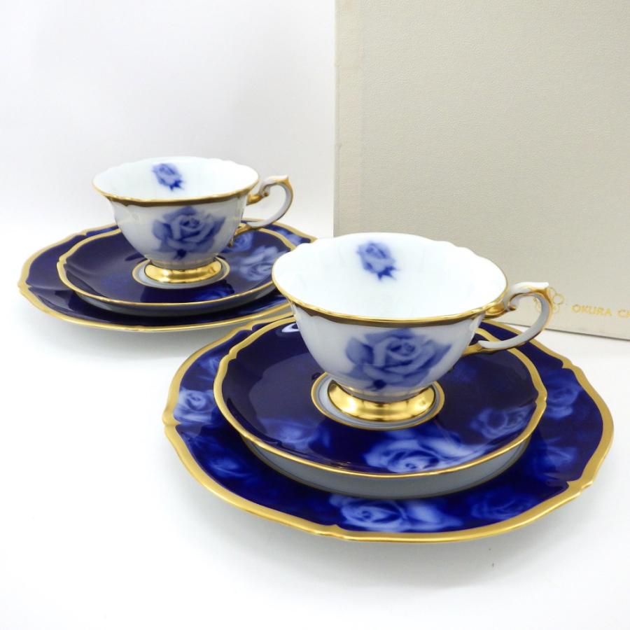 美品 Okuratouen 大倉陶園 ホワイトローズ トリオ ペア 計6点 箱付き