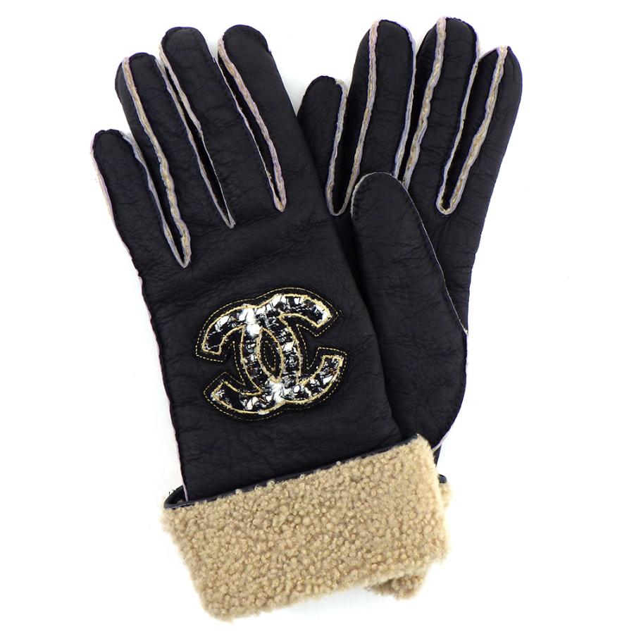 CHANEL（シャネル） ココマーク ツイード ムートン グローブ 手袋 7・1