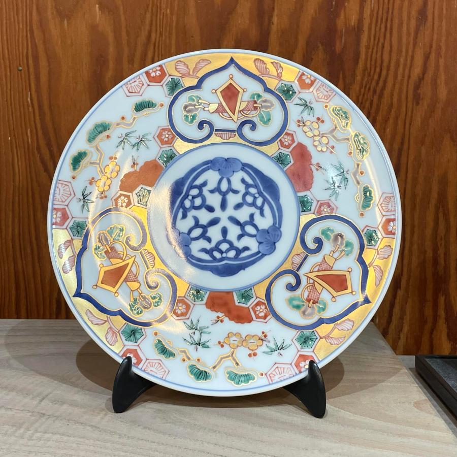 古伊万里 金襴手 金彩 松鶴図 銘々皿 皿 寿 9客 古伊万里 金襴手 金彩