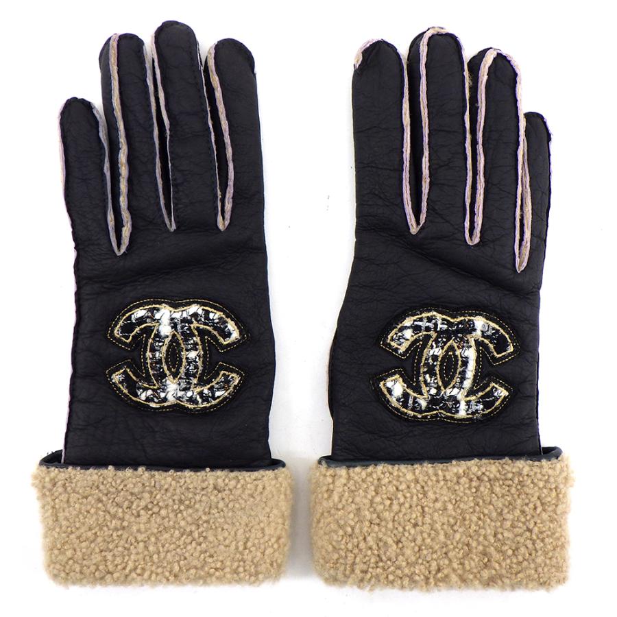 CHANEL（シャネル） ココマーク ツイード ムートン グローブ 手袋 7・1