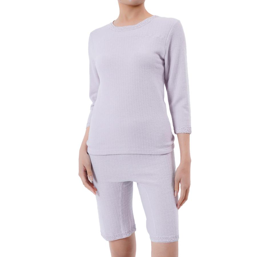 満足 福助 気心地自慢 ： 両面起毛 長袖シャツ 無地 8分袖 (50-8819