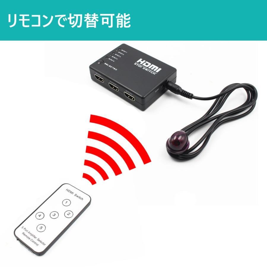 HDMI切替器 5入力 1出力 HDMI セレクター 1080P対応 USB給電 テレビ1台