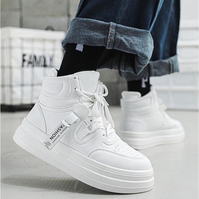 厚底約5cm メンズ ハイカット PUレザー スニーカー 靴 バッシュ