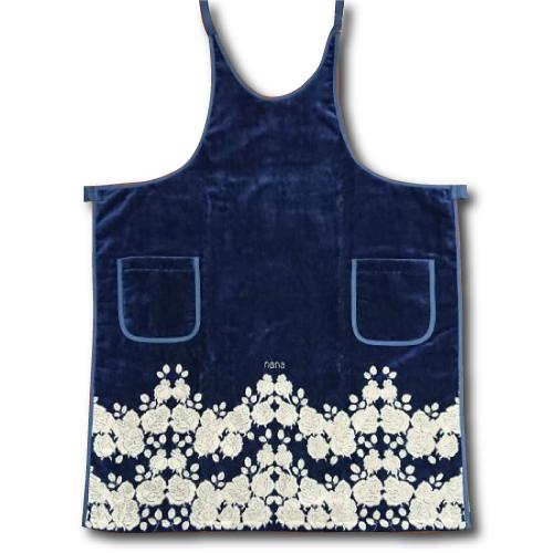 正規品【横浜ナナ 湘南ナナ】nana エプロン 裾ローズ柄 薔薇 ネイビー
