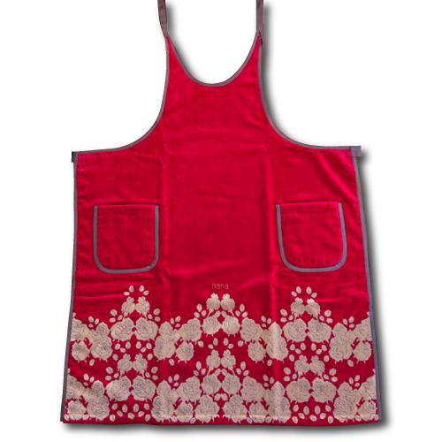 正規品【横浜ナナ 湘南ナナ】nana エプロン 裾ローズ柄 薔薇 レッド