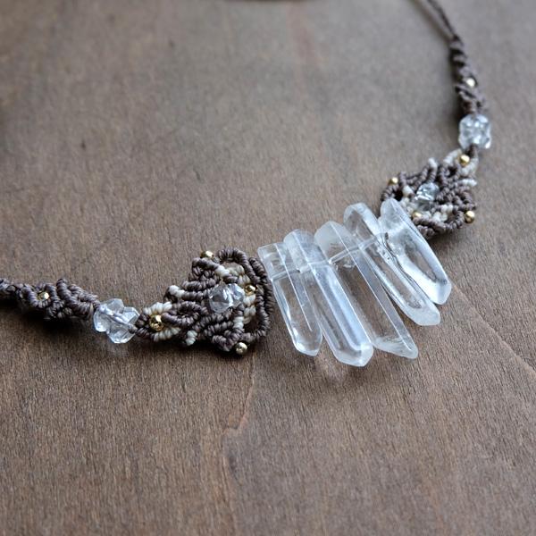 ブラジル産 水晶ポイント原石（4月誕生石）マクラメ編みネックレス