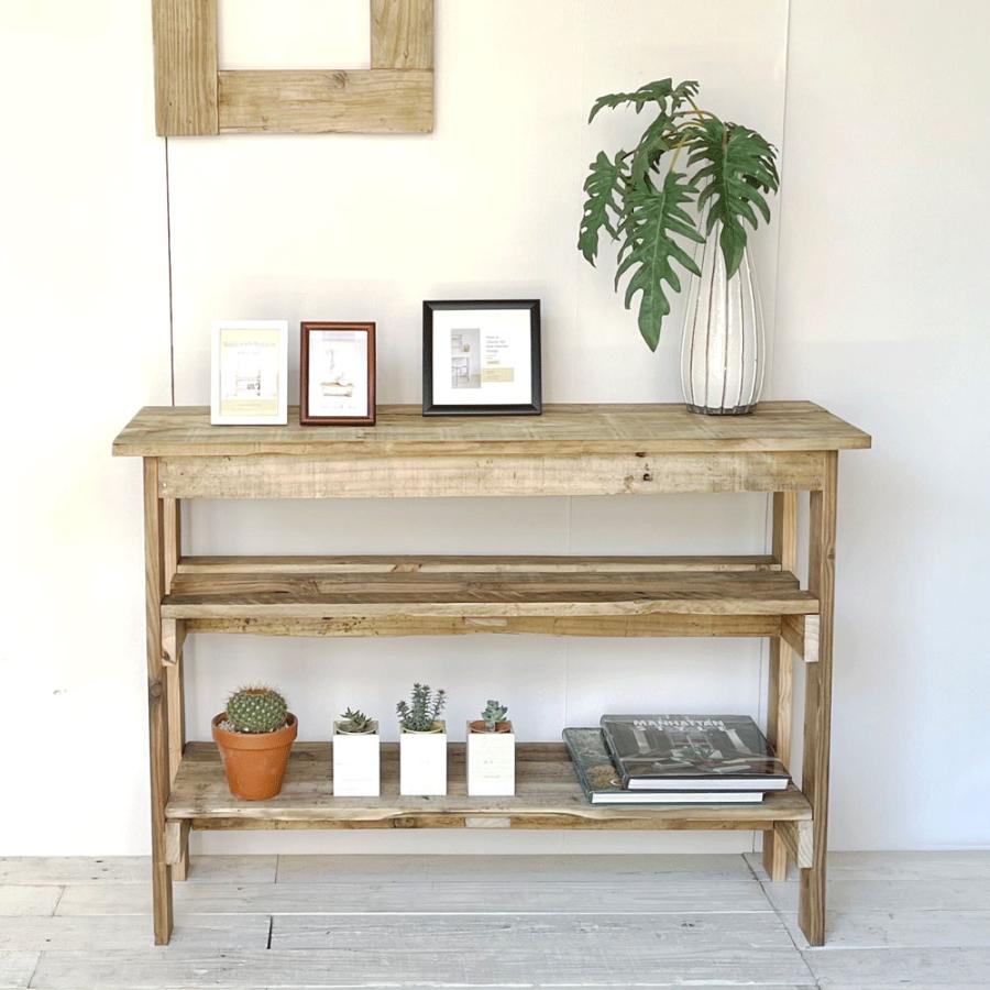 コンソールテーブル 棚2段 おしゃれ 北欧 キッチン収納 天然木 無垢