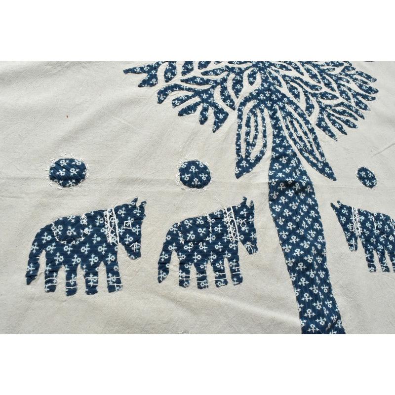 マルチカバー ハンドメイド 刺繍 150×225cm ブルー パッチワーク 手