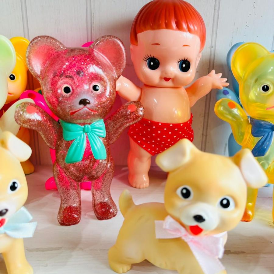 レトロドール 復刻版 クマちゃん クリア・イエロー レトロ・ソフビ人形