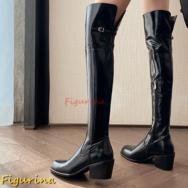 ロングブーツ ニーハイブーツ 本革 折り返し レディース 膝上