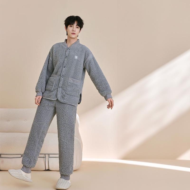 ボア パジャマ 防寒 上下 セット メンズ もこもこ ネックウォーマー 裏