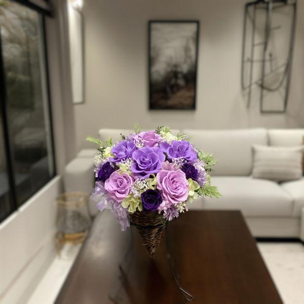 パープルローズのアイアンスタンド付きバスケット】プリザーブド