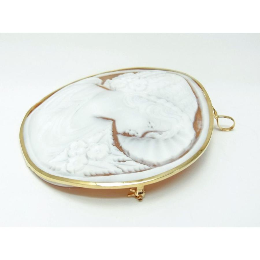 イタリア人作家手彫り シェルカメオ 18金枠 ブローチ ペンダントトップ