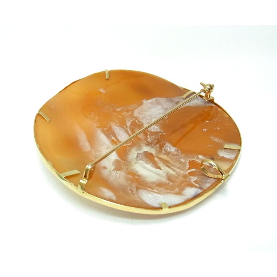 イタリア人作家手彫り シェルカメオ 18金枠 ブローチ ペンダントトップ