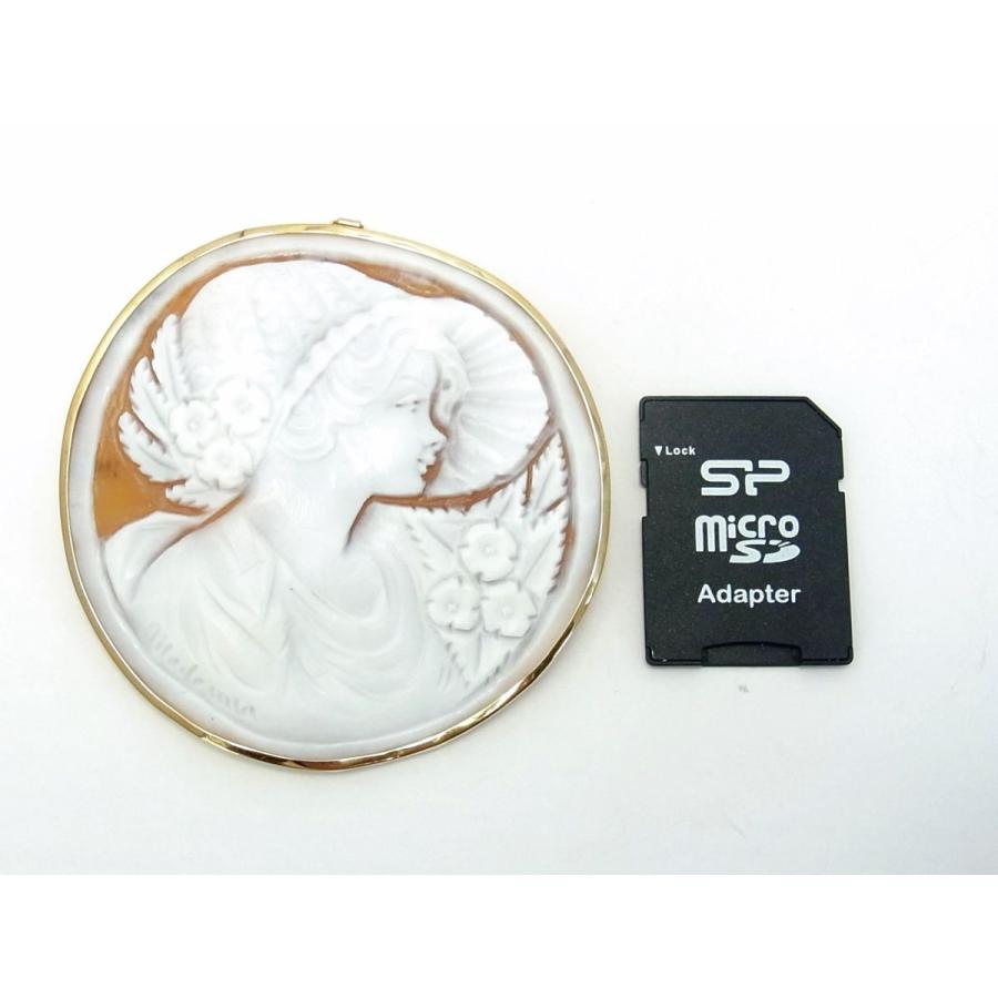 イタリア人作家手彫り シェルカメオ 18金枠 ブローチ ペンダントトップ