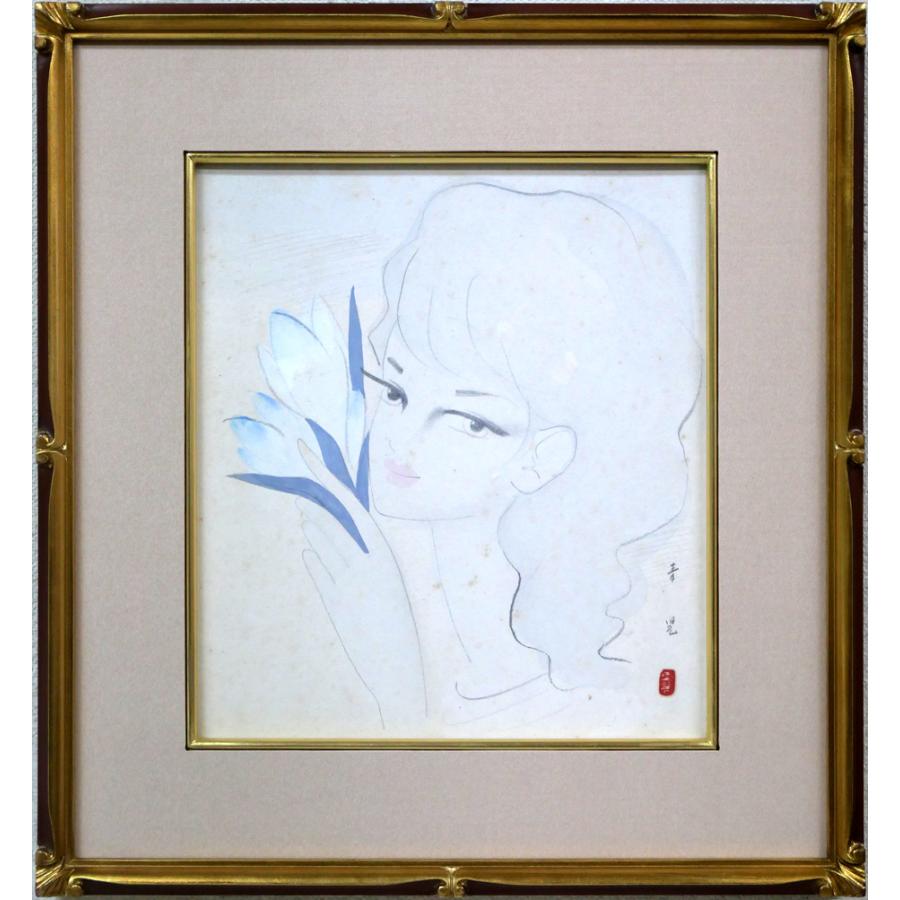 東郷青児「婦人像」水彩画・色紙□鑑定証付□二科会のドン□文化功労者