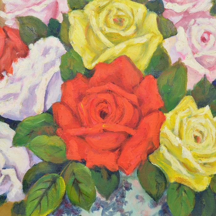 訳あり 八木道夫『 薔薇』 油彩 オリジナル サイン入り 日本人作家