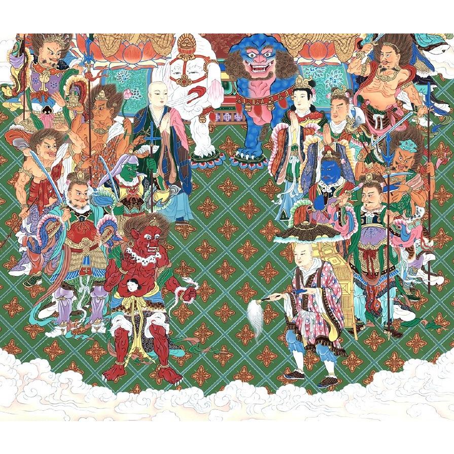 掛け軸 掛軸 十六善神図 大幅仏画 (複製画・新品) 桐箱・タトウ箱入り