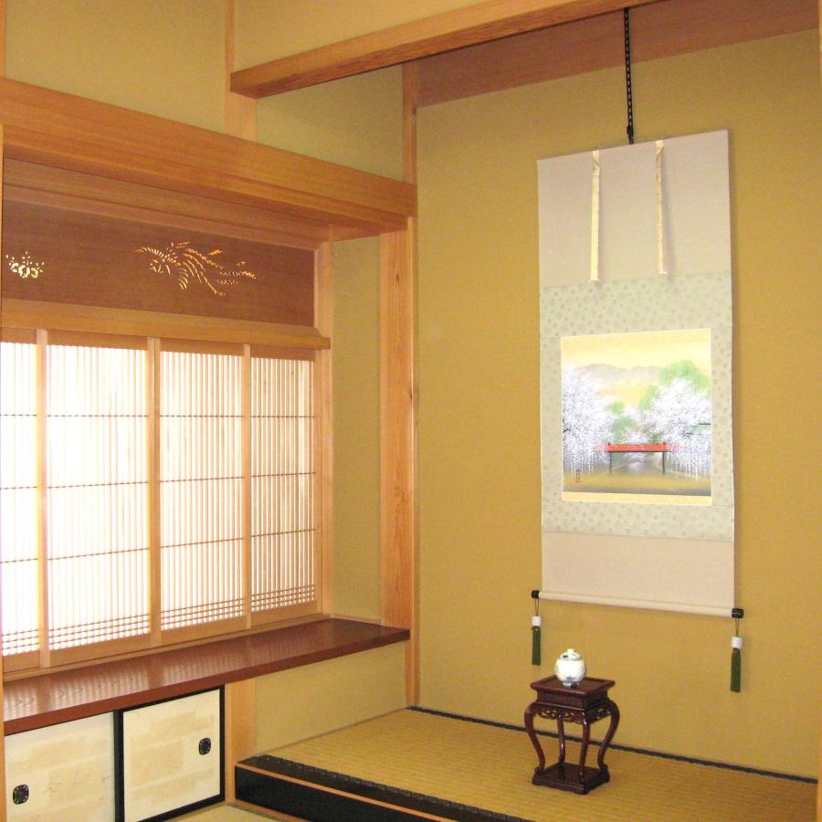 掛け軸 掛軸 春の小京都(桜) 川島正行 (真作・新品) 尺八横 : 掛け軸の