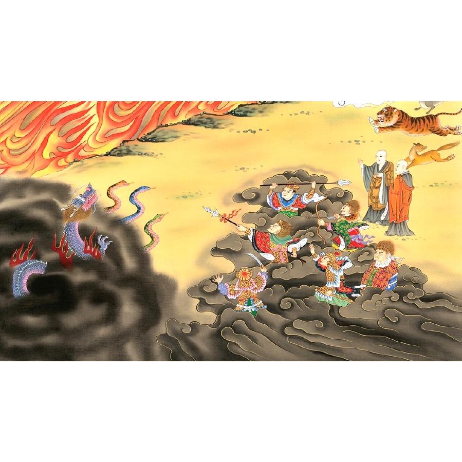 掛け軸 掛軸 二河白道図 大幅仏画 (複製画・新品) 桐箱・タトウ箱入り