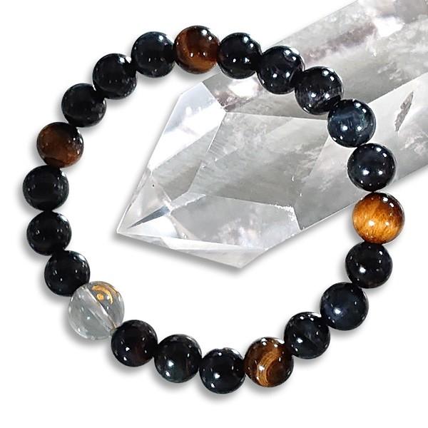 腕輪 ブレスレット 不動明王 梵字水晶10m＆碧虎眼8m＆虎目8m【110