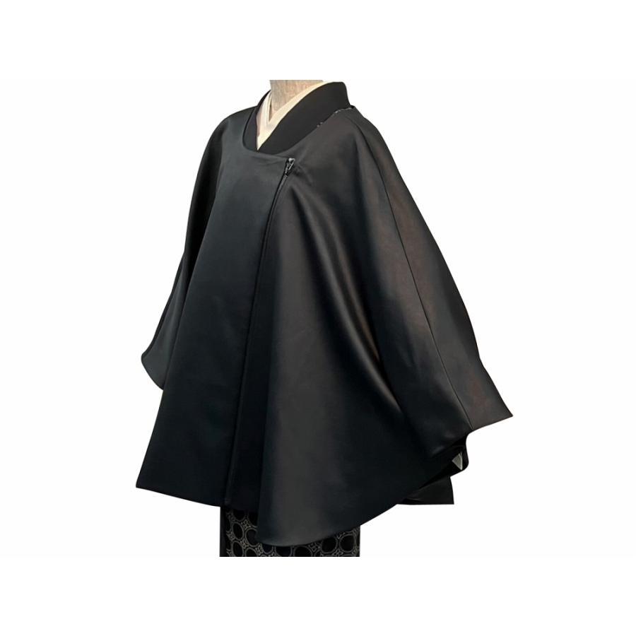 レザー調 ポンチョ 洗える 日本製 ケープ ブラック 和装コート co-62