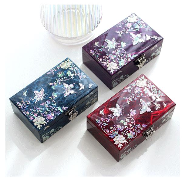 韓国螺鈿 螺鈿漆器 螺鈿 高級 宝石箱 花 蝶 ジュエリーボックス 16cm