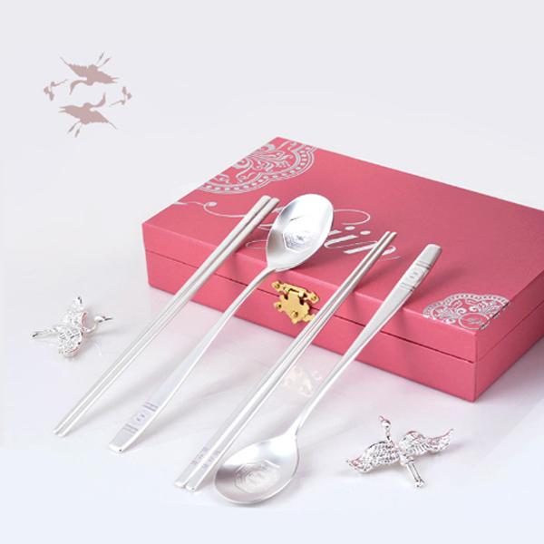 H.JIN 鶴 銀箸スプーンペアセット カトラリーセット ツル 送料無料