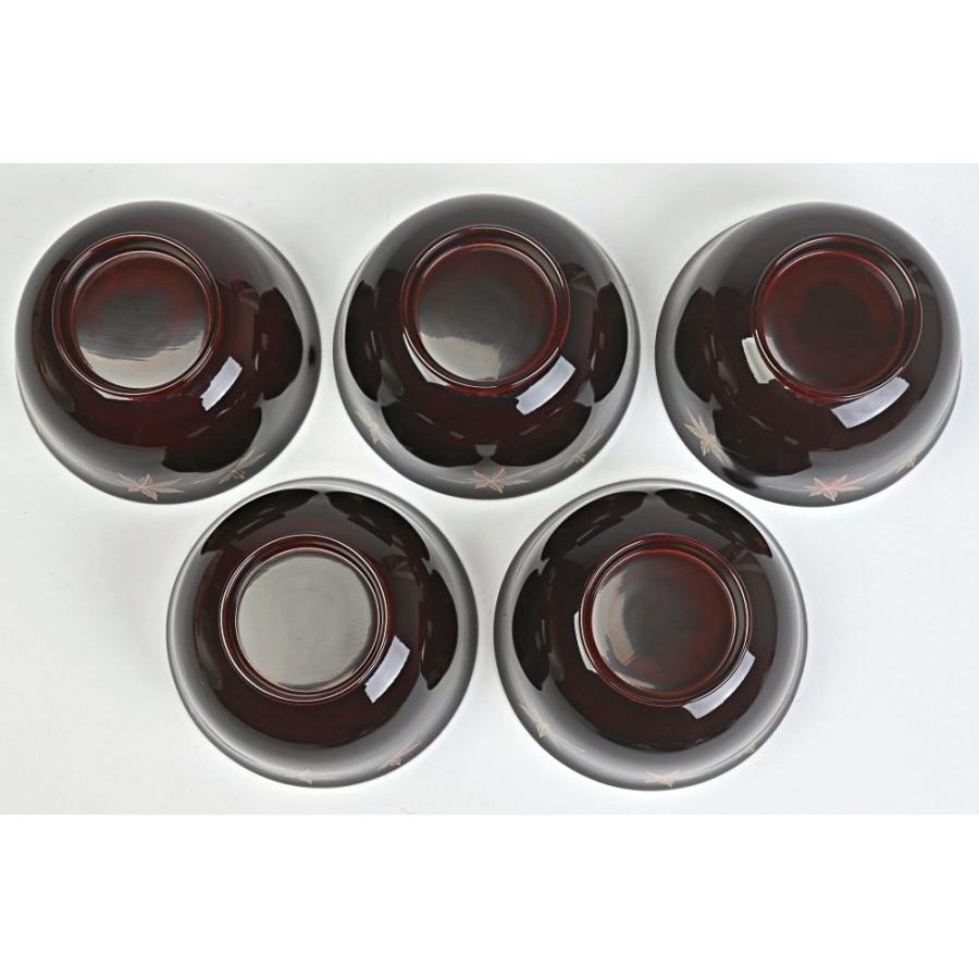 勝雲作 輪島塗 紅葉蒔絵 秋 吸物椀 五客 平野優雅堂 極上本堅地製造