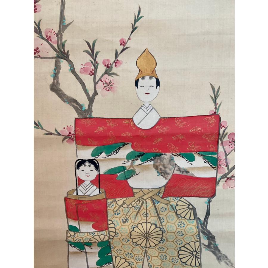 こもれび】掛軸□ 桂園 『雛図』絹本肉筆 【雛飾り 桃の節句 ひな祭り