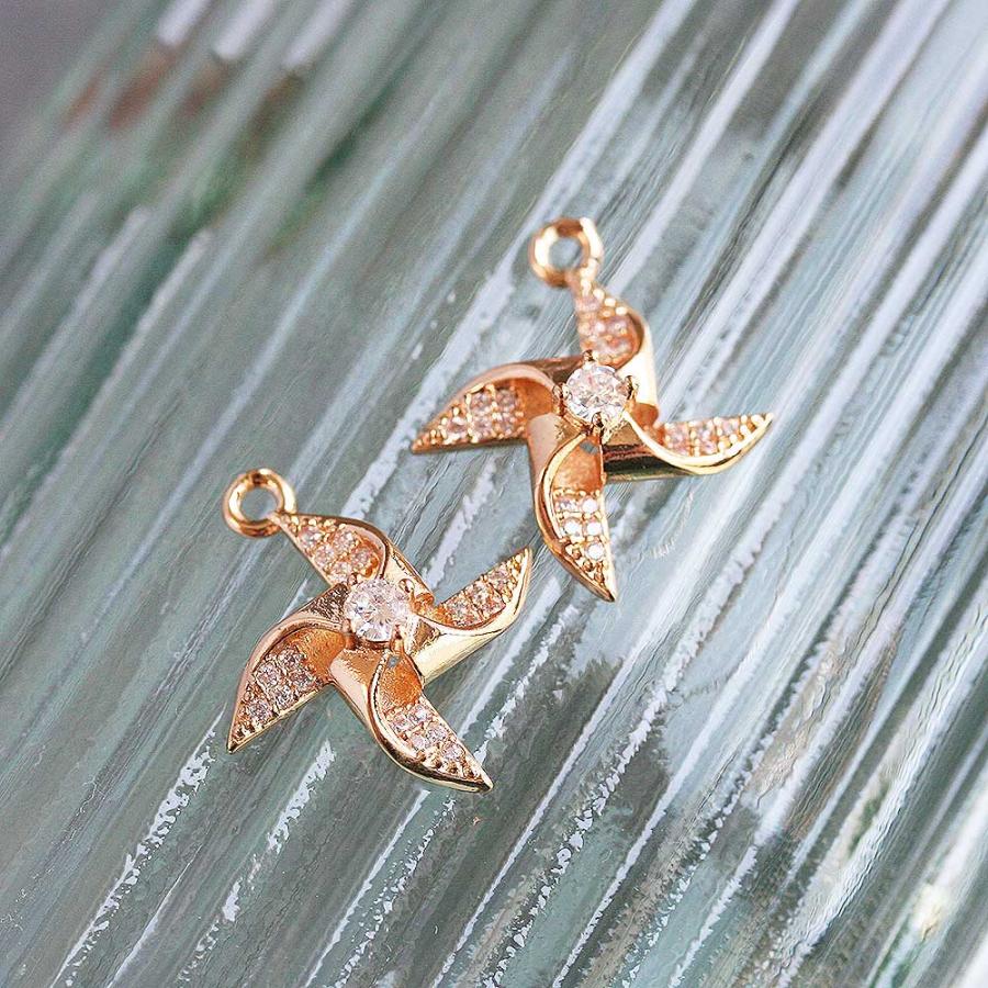 キュービックジルコニア 風車チャーム 2個 アクセサリーパーツ