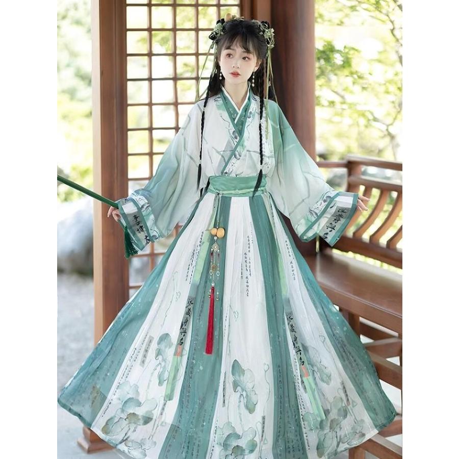 漢服 中華風豪華チャイナドレス 蓮花 漢字プリント中国伝統古典唐装