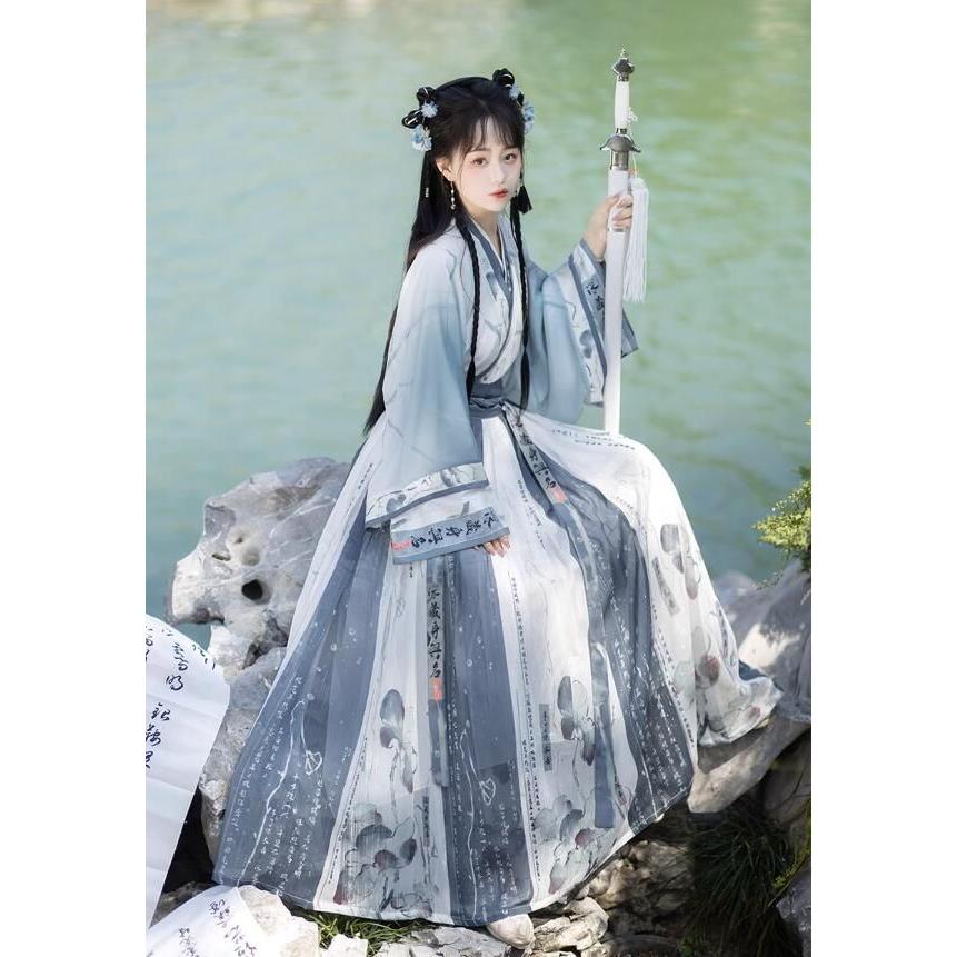 漢服 中華風豪華チャイナドレス 蓮花 漢字プリント中国伝統古典唐装