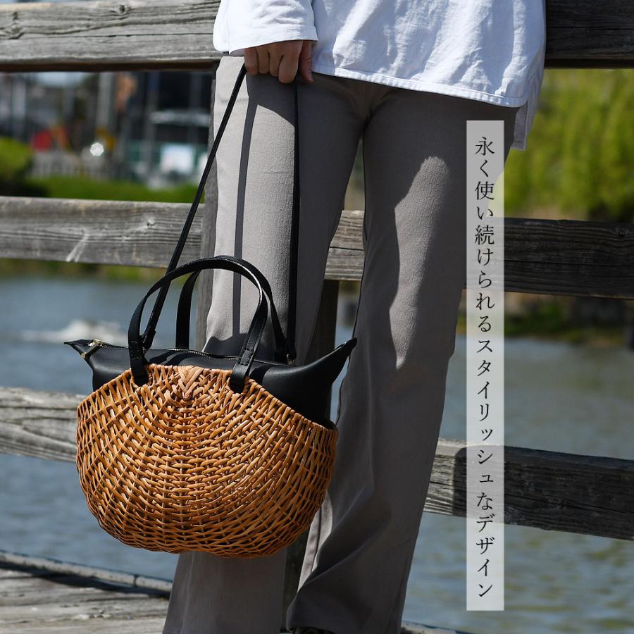 ショルダーバッグ かごバッグ ラタン バスケット 牛革 本革 ikot 籐