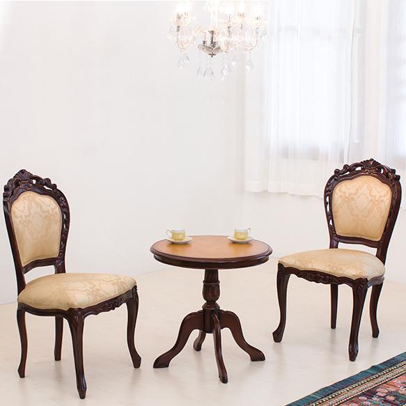 テーブル 3点セット アンティーク ひじ無し 猫脚チェアー 2脚