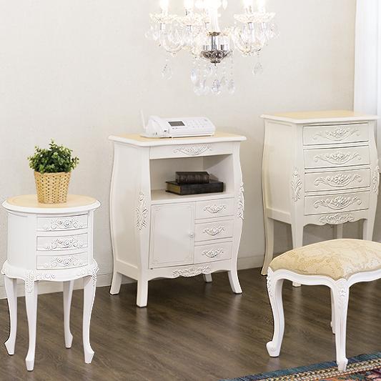 ラウンドチェスト3段 アンティーク風 猫脚 姫家具 エレガント サイド