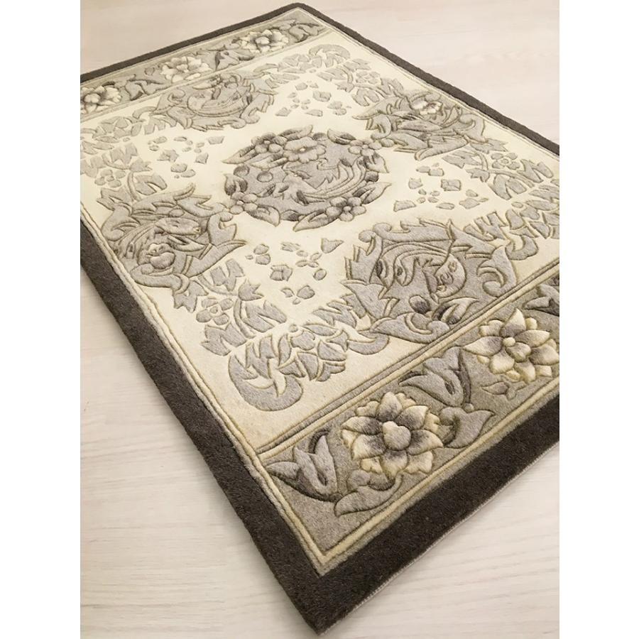 玄関マット ウール 中国段通 約61×91cm 120段 ベージュ系 dt-a097