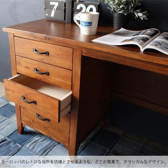 デスク 木製 机 おしゃれ アンティーク 幅112 奥行45 レトロ 木目 木製