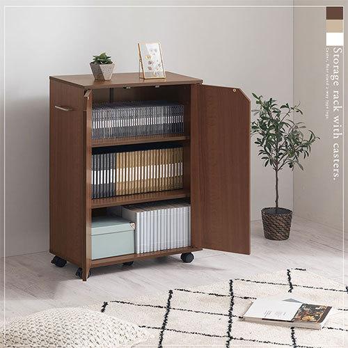 ダークブラウン 扉付き本棚 8棚 キャスター付き ダークブラウン 扉付き
