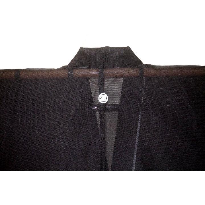 弓道女性・袴用着物】洗える絽の黒紋付 化繊の平絽 裄64丈106К新品