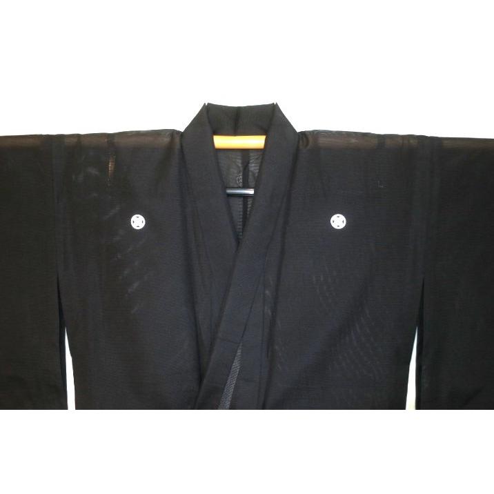 弓道女性・袴用着物】洗える絽の黒紋付 化繊の平絽 裄64丈106К新品