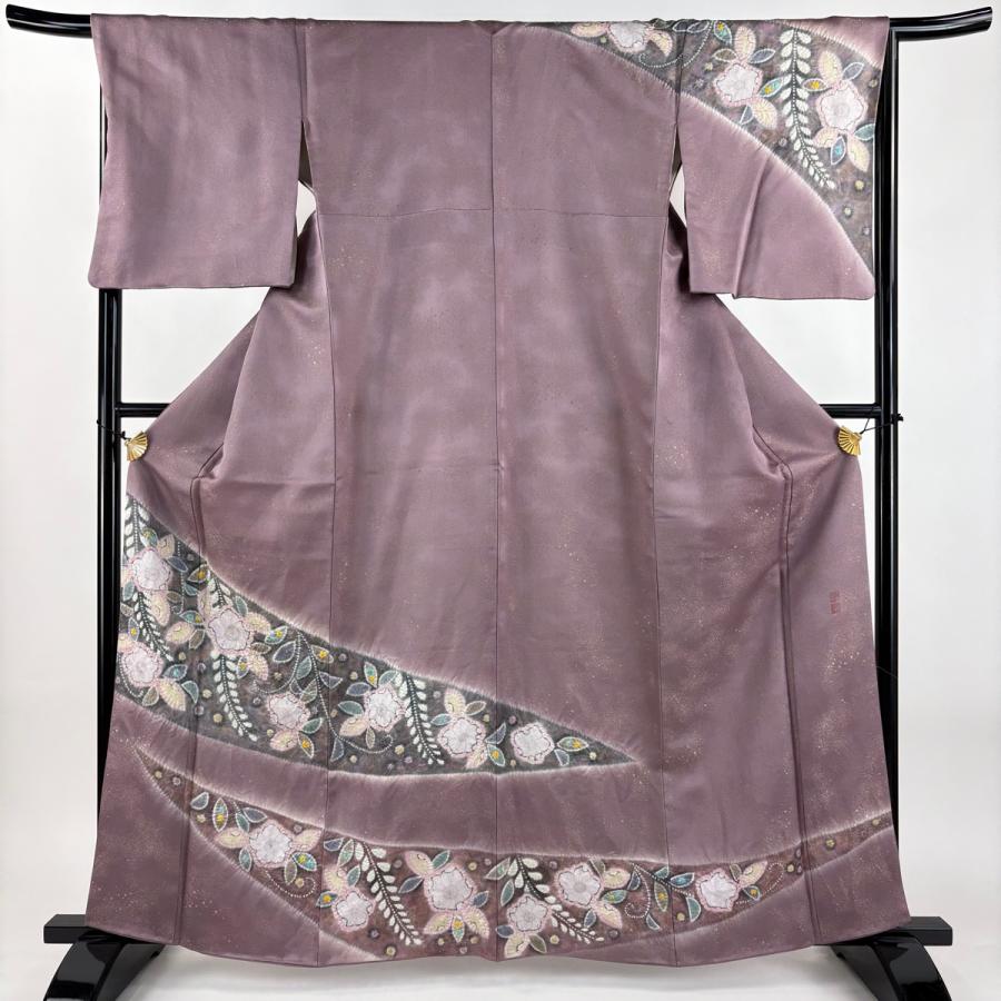 美品 訪問着 身丈162.5cm 裄丈66.5cm M 袷 落款あり 辻が花柄 金通し